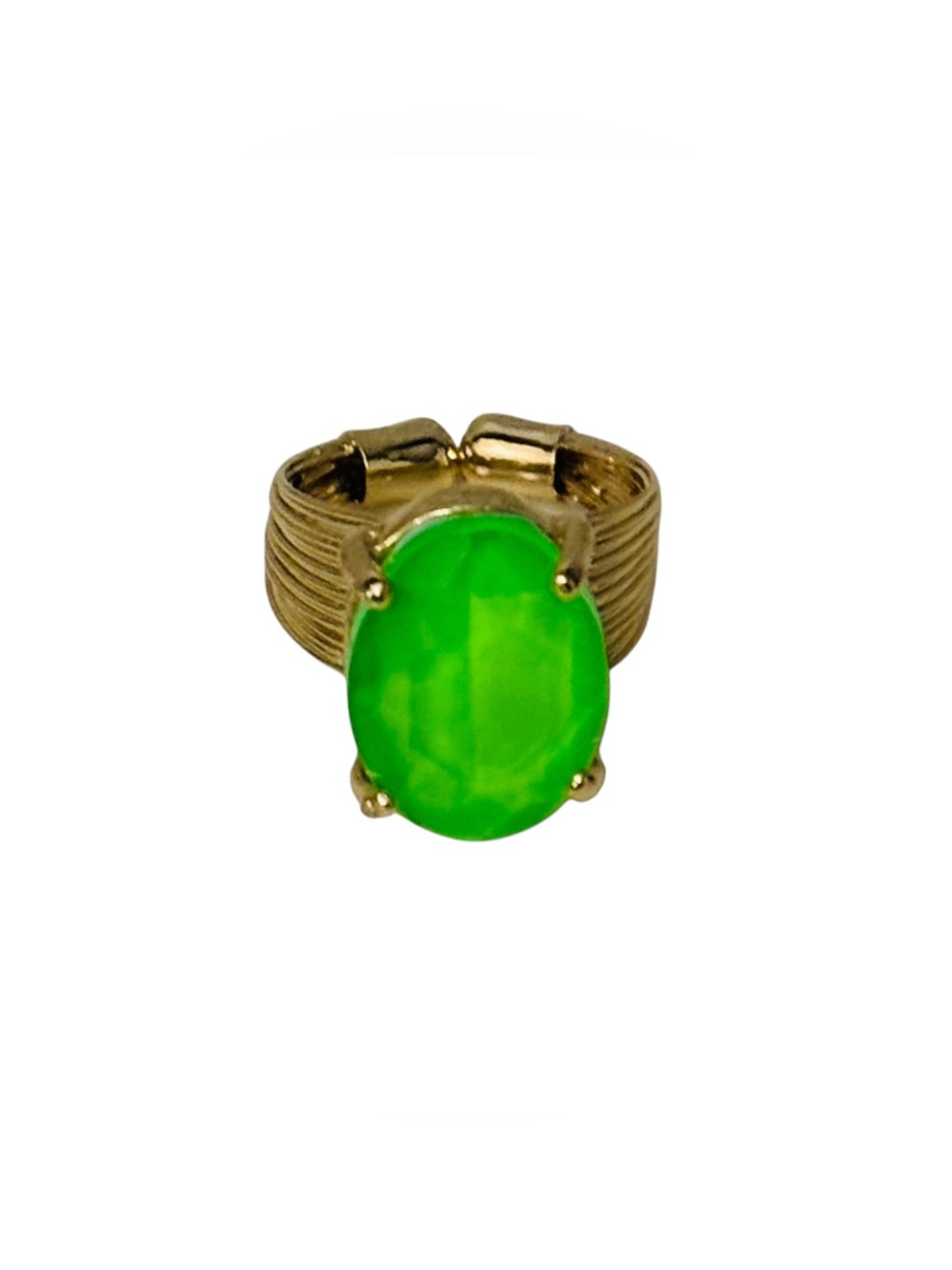 Neon Green Oval Glass Stone Ring